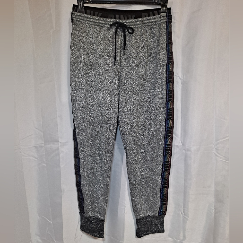 Pink Victoria's Secret Jogger Pants w/ Side Stripe Women's Large Glitter/Sequins